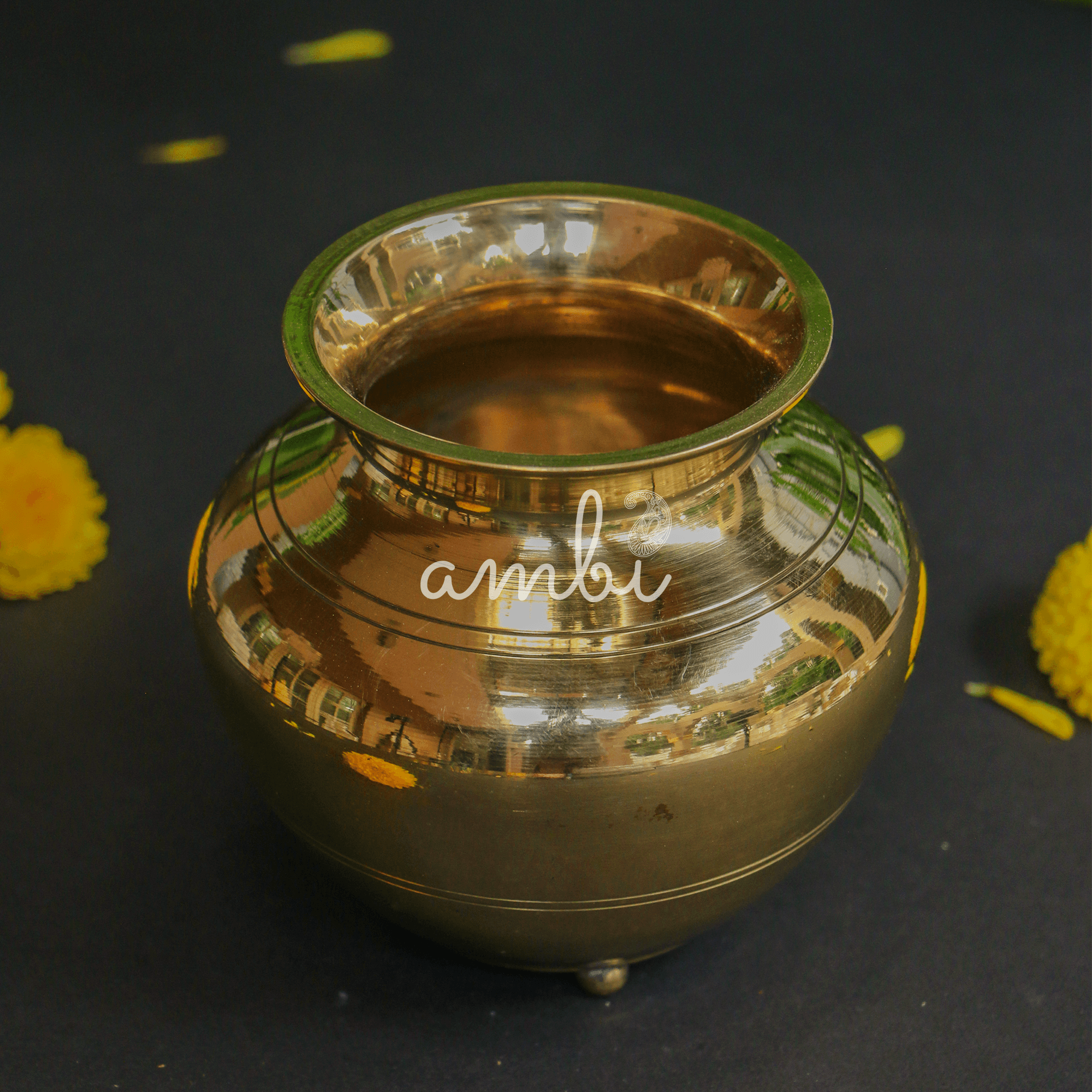 100 % Brass Lota Kalash for Pooja or Water Storage - Round with Legs