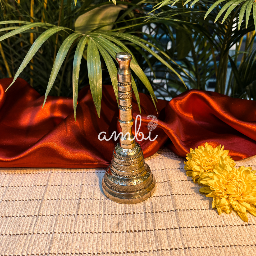 Ambi Pure Brass Engraved Aarti Bell - 5.9 Inch Height