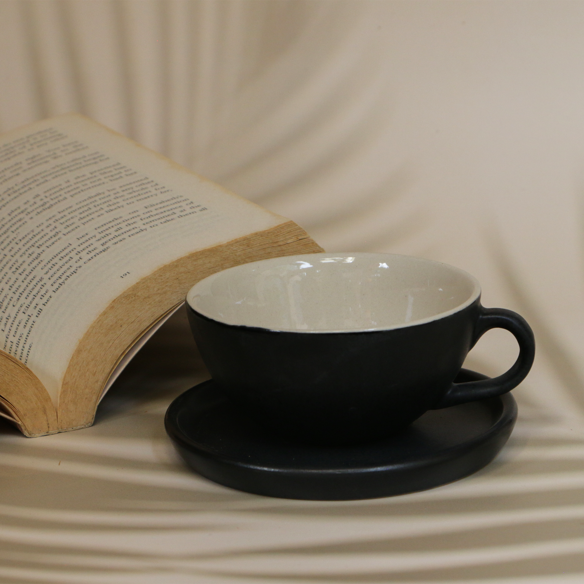 Elegant Charcoal Black-Matte Cup and Saucer Set 180 ml