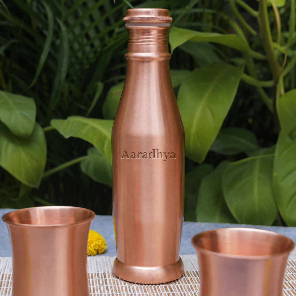 Custom Name Etching on Conical Copper Water Bottle — Personalised by Ambi Home