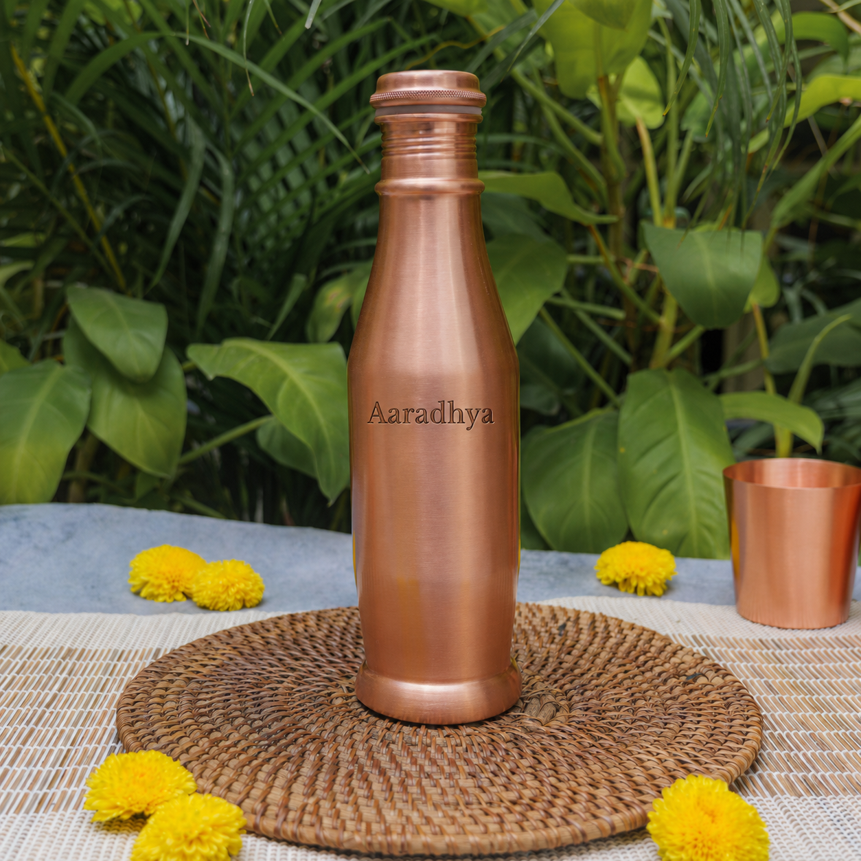 Custom Name Etching on Conical Copper Water Bottle — Personalised by Ambi Home