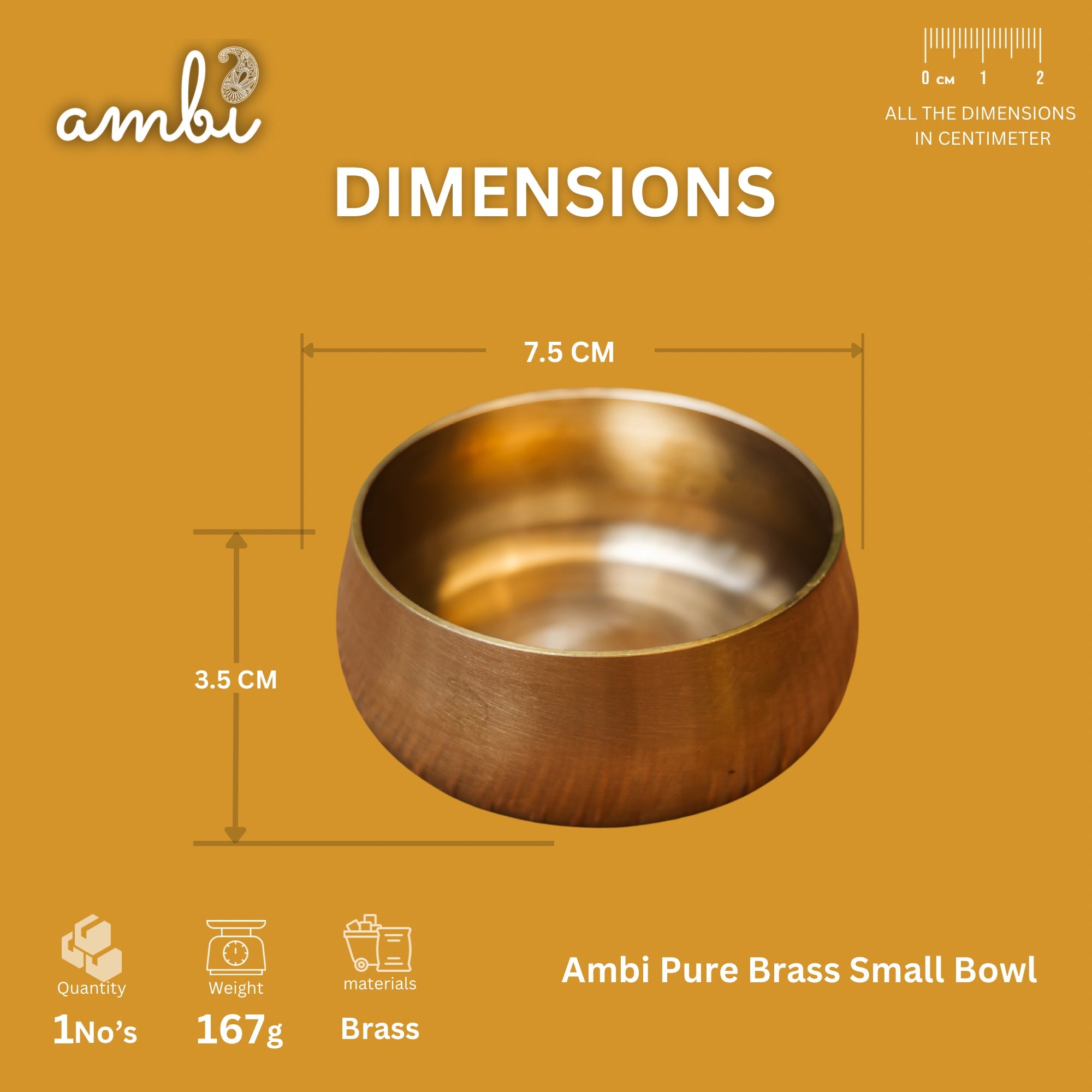 AMBI 100% Lead Free Pure Kansa Katori / Bowl - 2.5 Inches - 65 ML