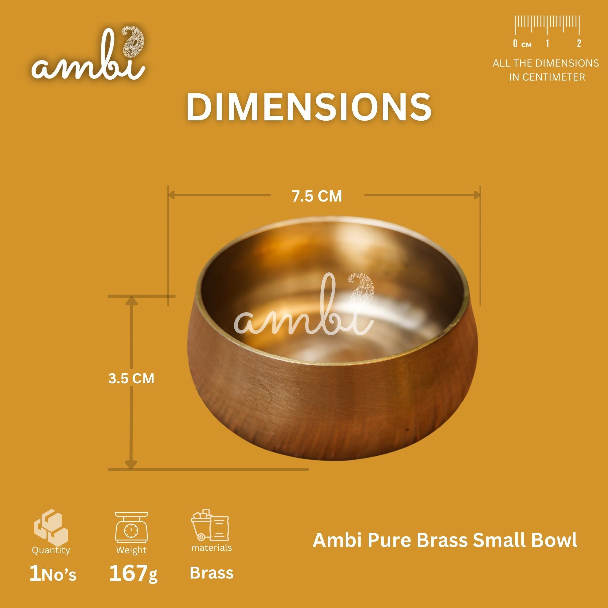 AMBI 100% Lead Free Pure Kansa Katori / Bowl - 2.5 Inches - 65 ML