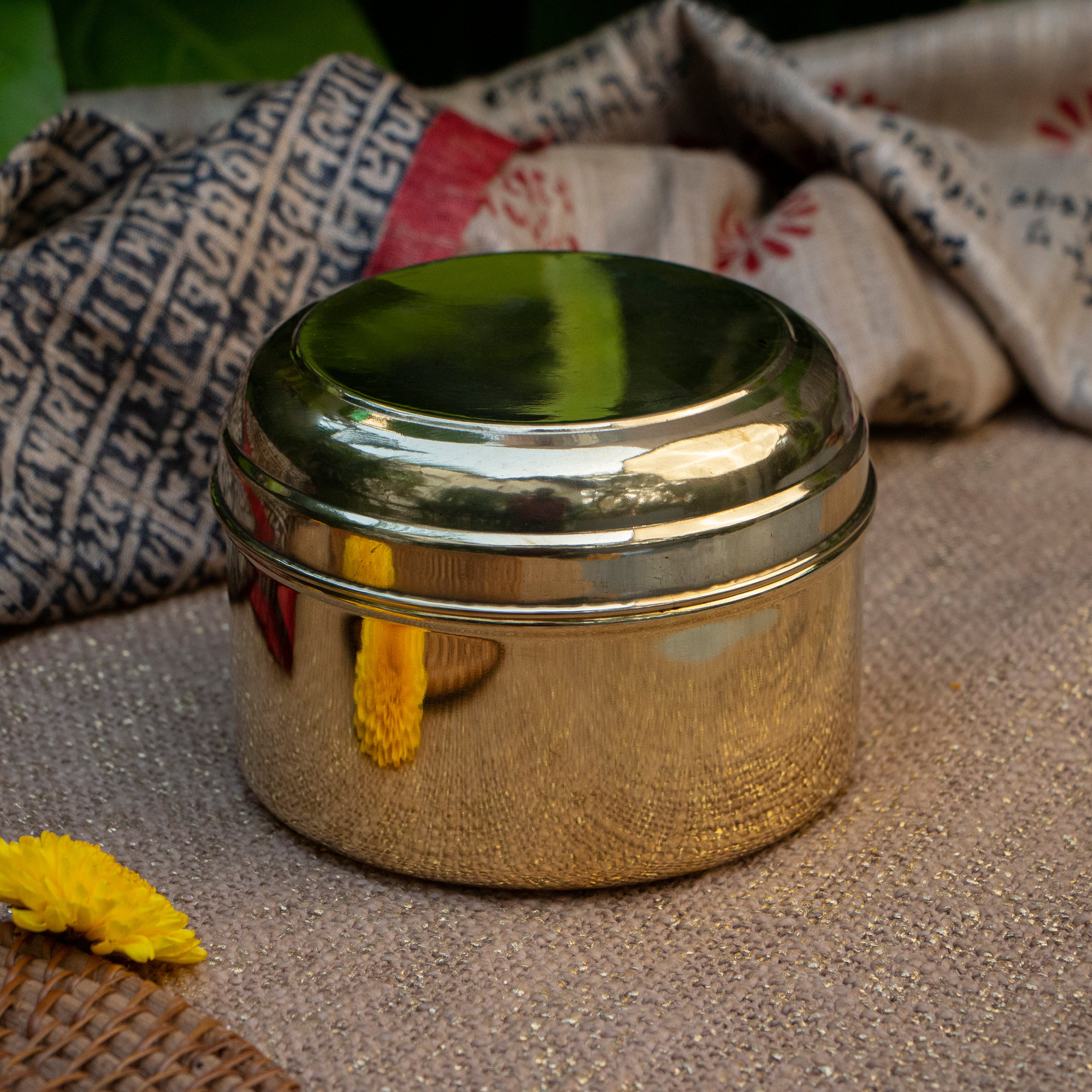 Ambi Pure Brass Laddoo / Kitchen Storage Box - Medium - 4.5 Inches - Glossy Finish