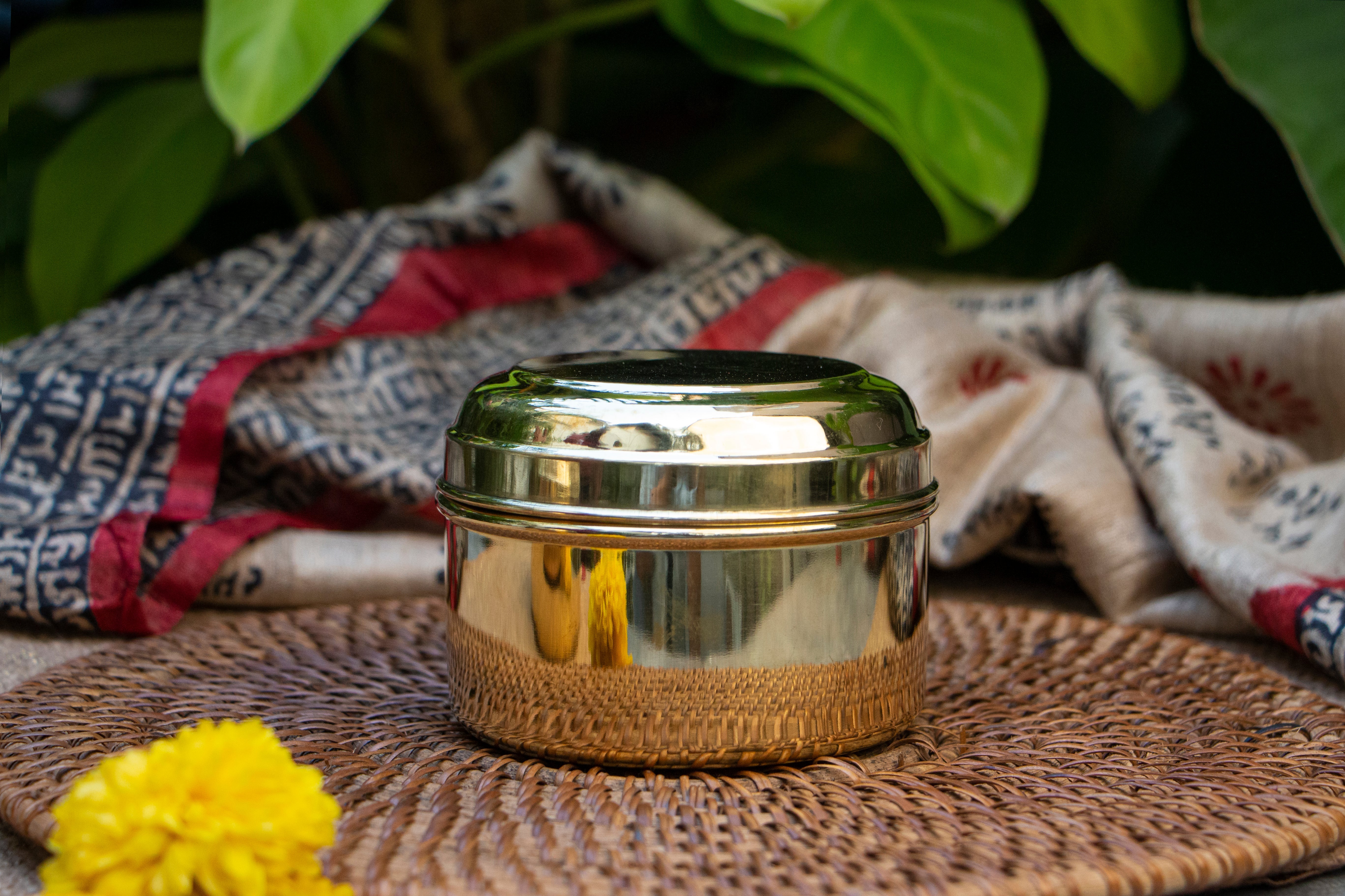 Ambi Pure Brass Kitchen Storage Box Medium - 4 inches Diameter - Glossy Finish
