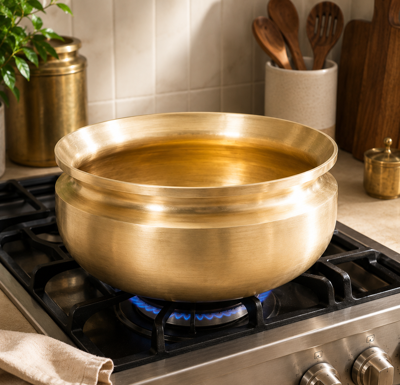 Ambi Pure Kansa Cooking Pot — Traditional Heavy-Grade Bronze Milk Boiling Pot |Medium -1.5 litres|