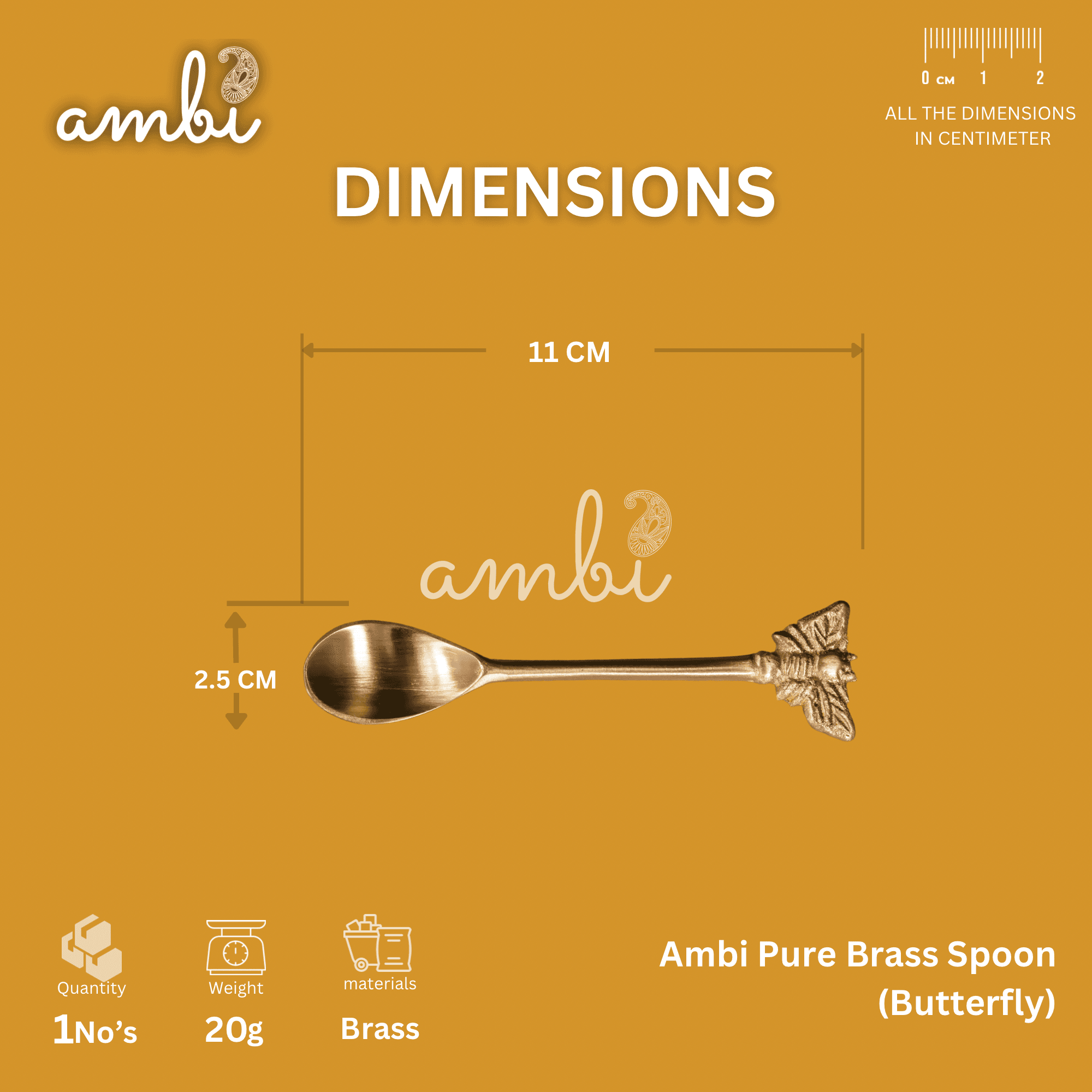 Ambi Pure Brass Butterfly Head Small Spoon - Set of 2