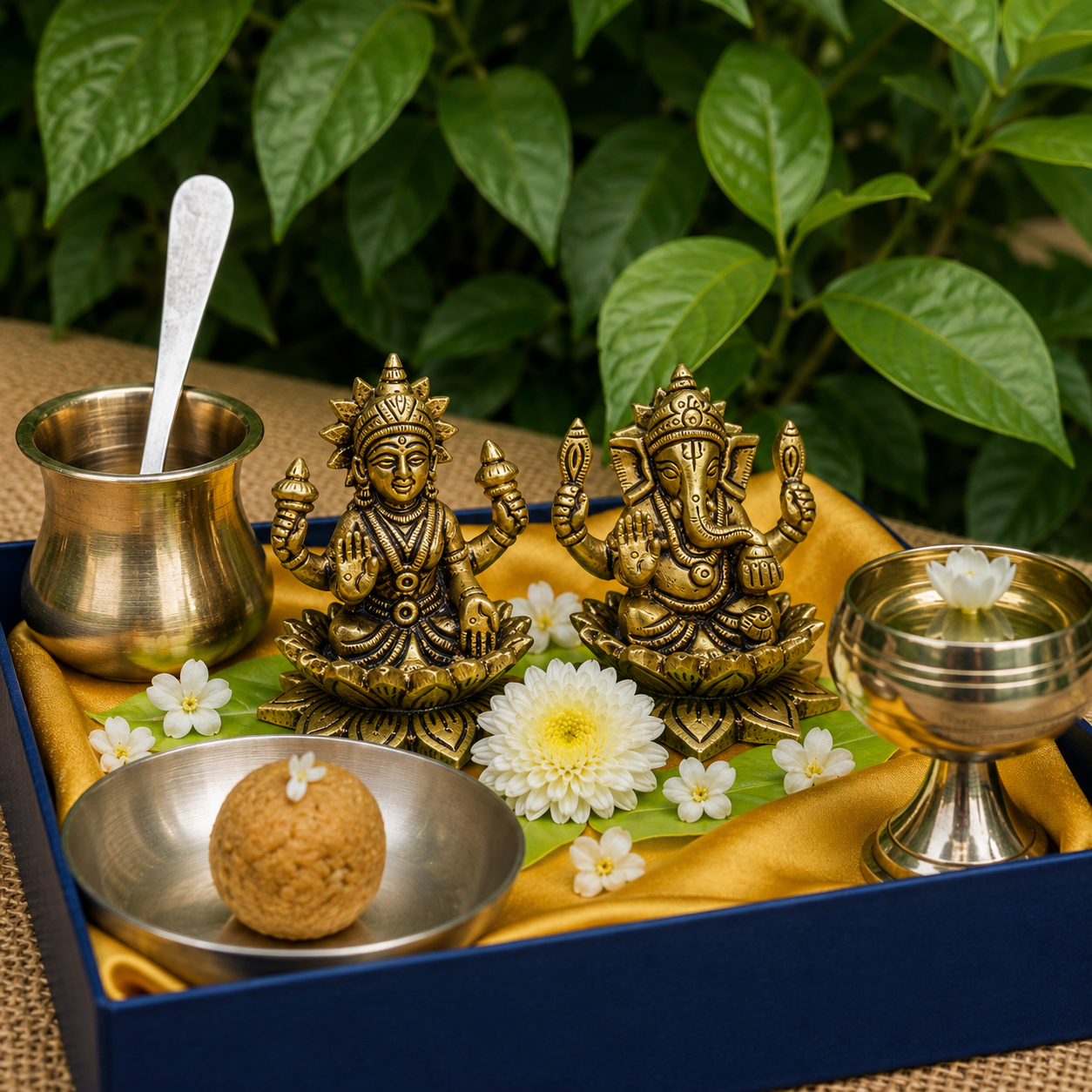 Pure Brass Lakshmi and Ganesha Idols - 3.5 inch height - Heavy Make