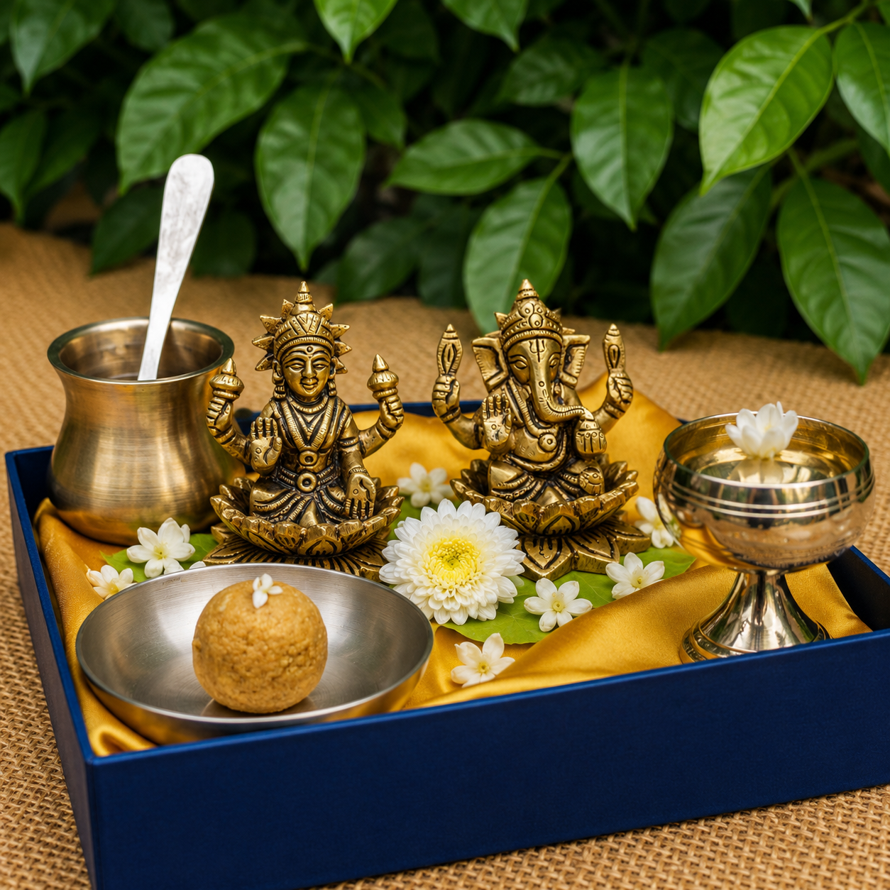 Pure Brass Lakshmi and Ganesha Idols - 3 inch height