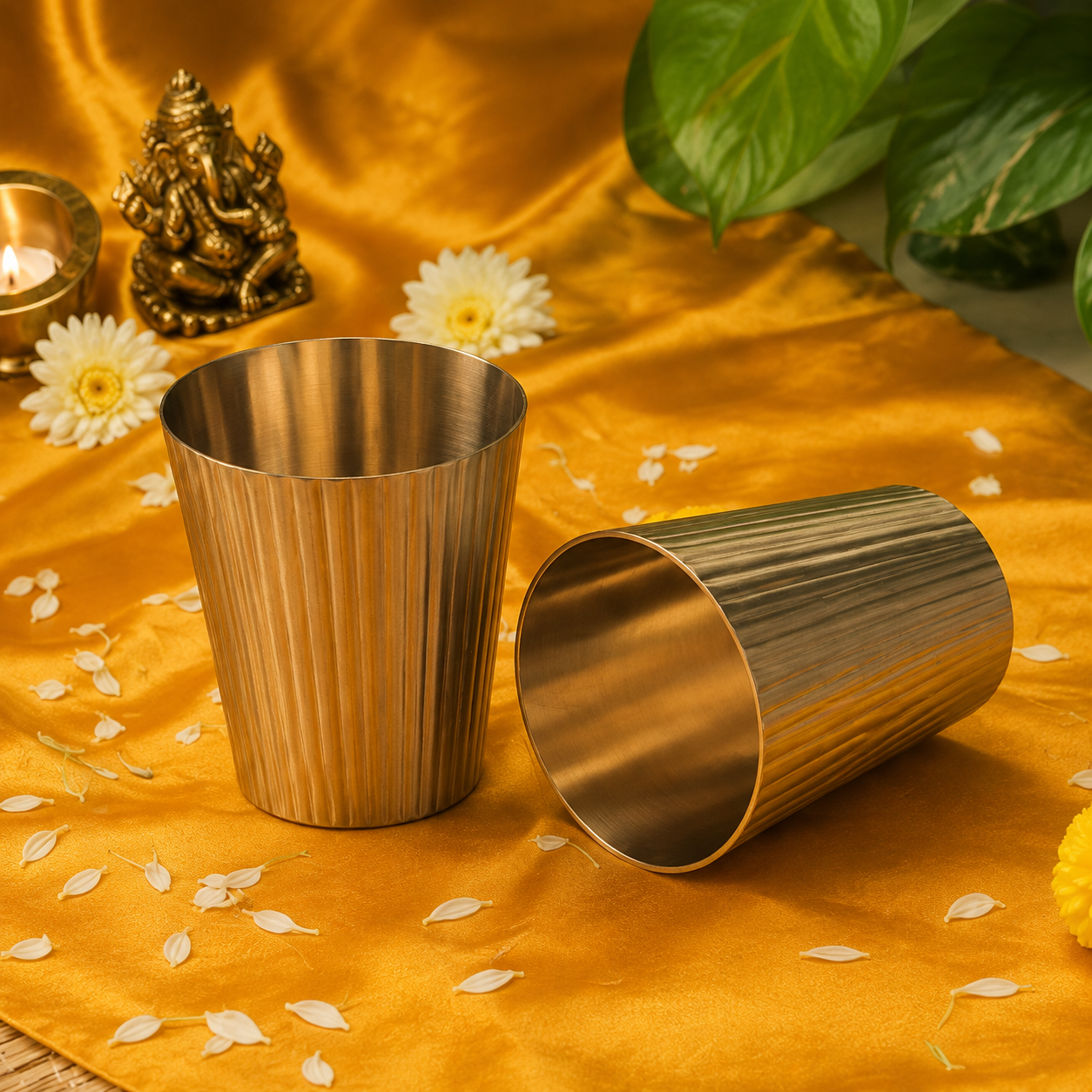 Ambi Home 100% Pure Lead-Free Brass Glass Gift Set of 2 | Handcrafted Brass Tumbler Gift Box