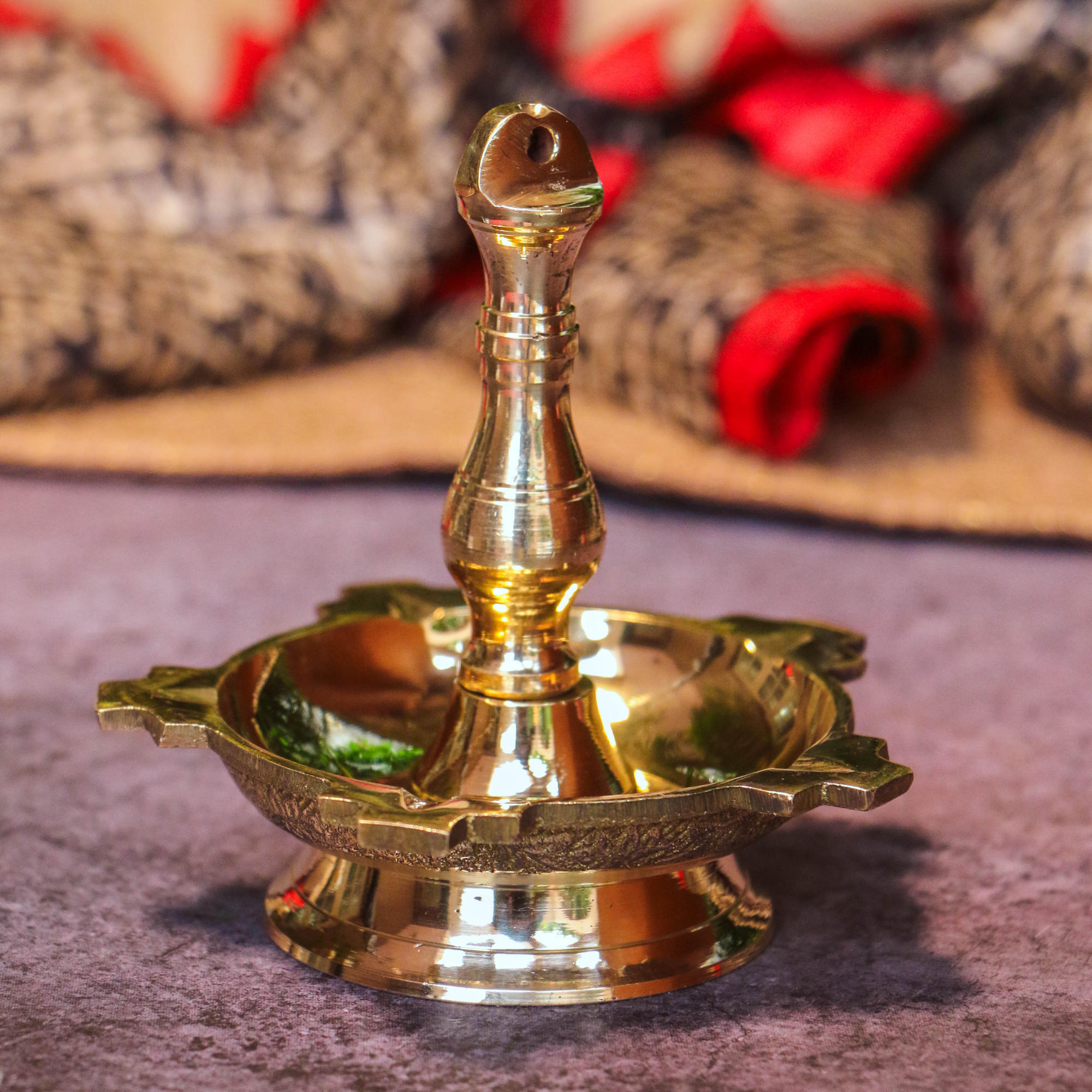 100% Pure Brass Pooja Latkan Deepam / Deepak / Diya - Medium Height - 10 cms (4 inches)