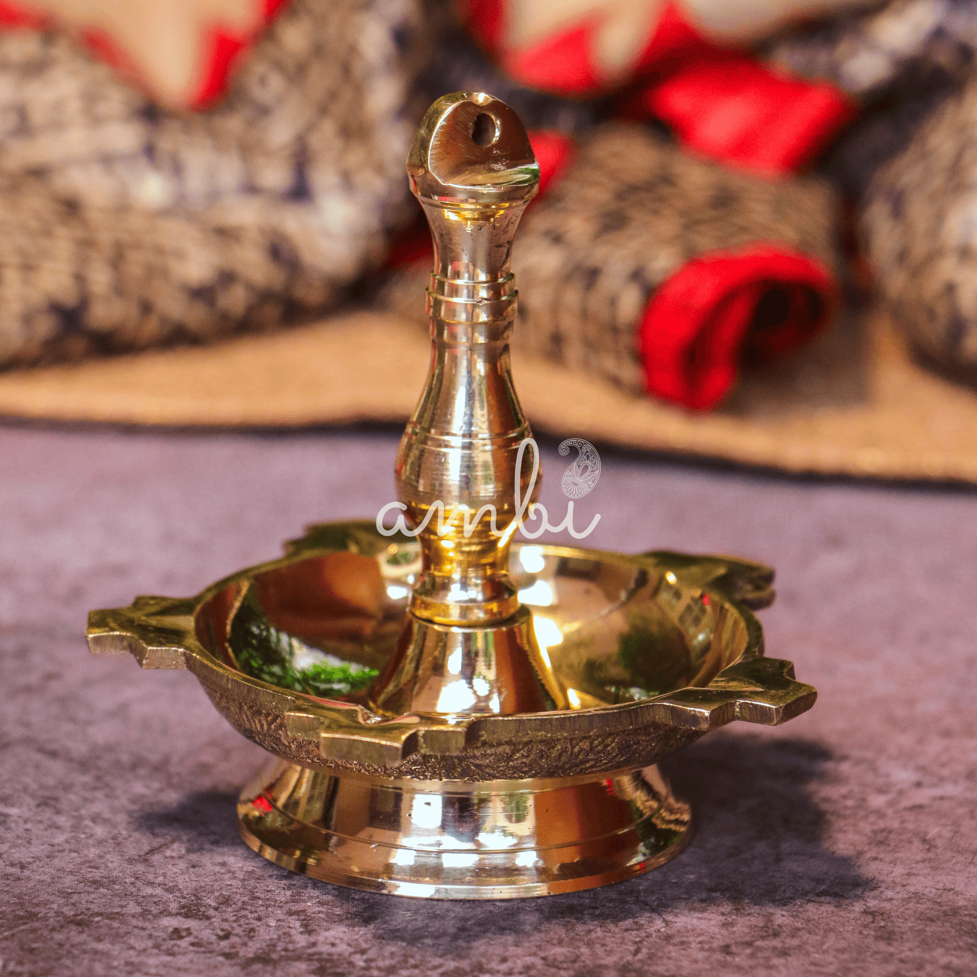100% Pure Brass Pooja Latkan Deepam / Deepak / Diya - Medium Height - 10 cms (4 inches)