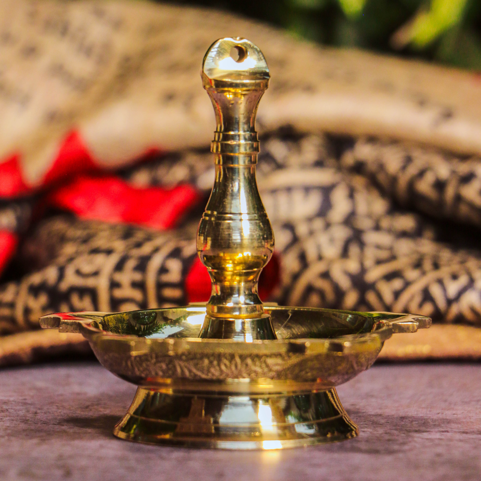 100% Pure Brass Pooja Latkan Deepam / Deepak / Diya - Medium Height - 10 cms (4 inches)