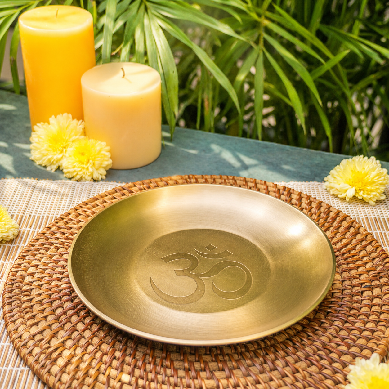 Ambi 100% Pure Kansa Pooja Thali with Om Etching – 8 Inch