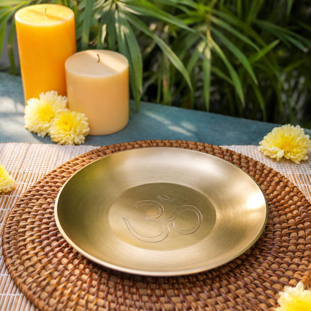 Ambi 100% Pure Kansa Pooja Thali with Om Etching – 8 Inch