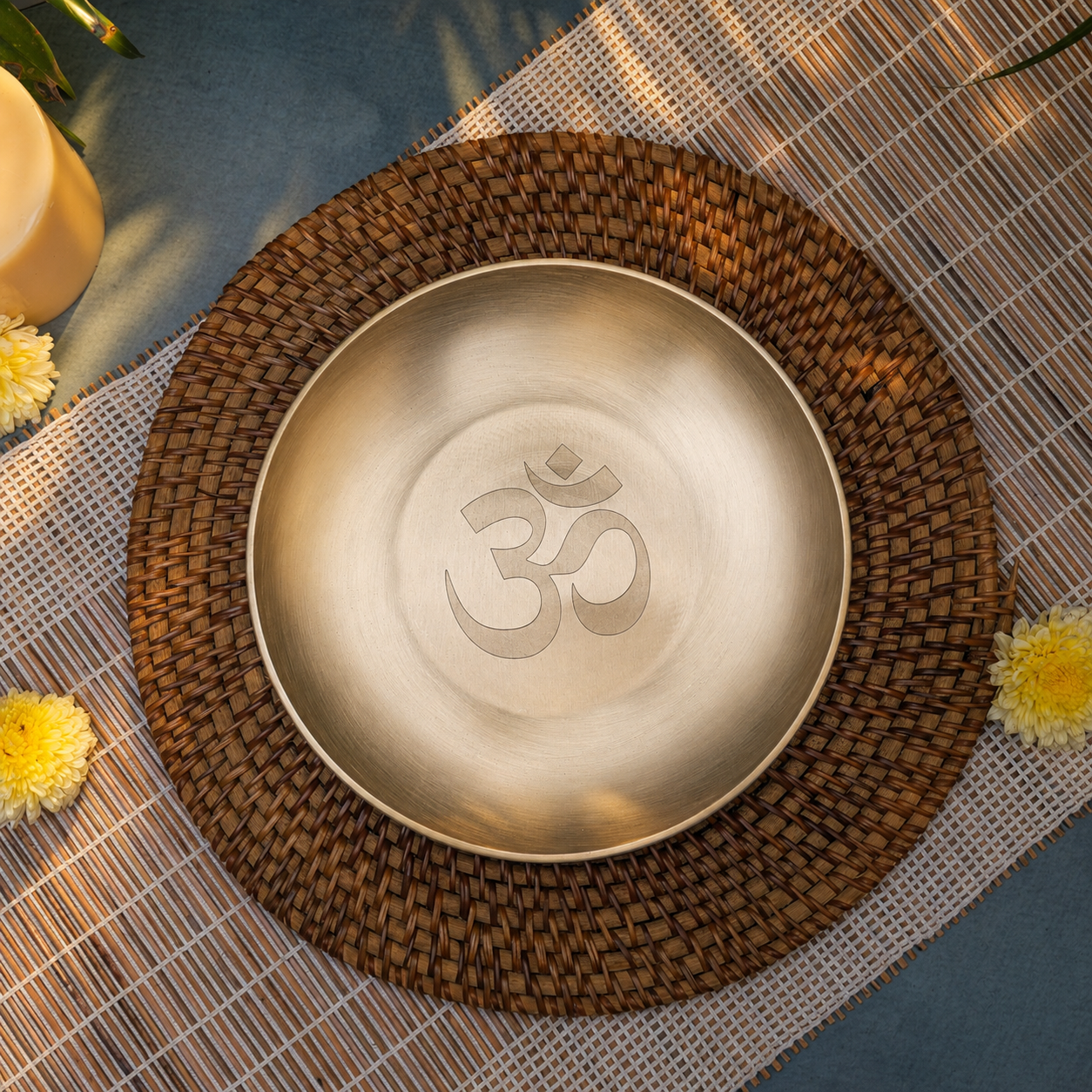 Ambi 100% Pure Kansa Pooja Thali with Om Etching – 8 Inch