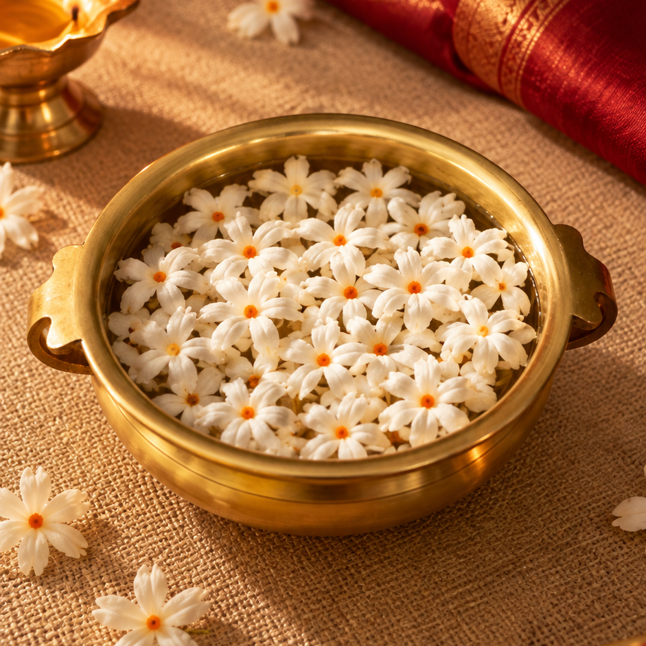 Ambi Devi Range Pure Brass Small Round Urli - 5 inches diameter