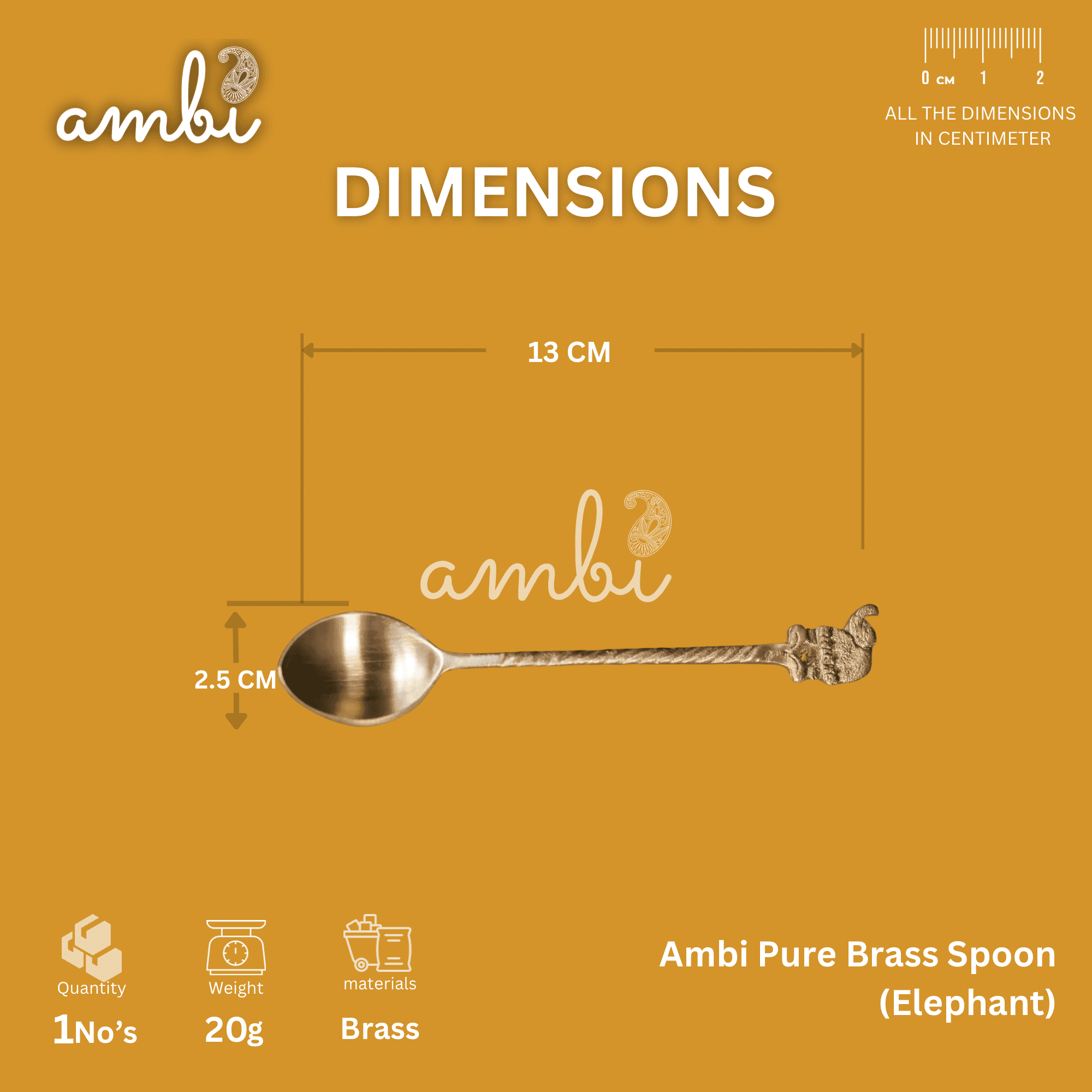 Ambi Pure Brass Elephant Head Small Spoon - Set of 2