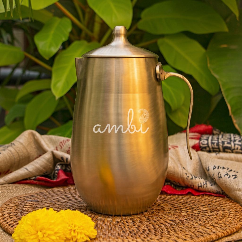 Ambi Beautiful Pure 100% Lead Free Kansa Water Jug Heavy Make, Best Quality -Small
