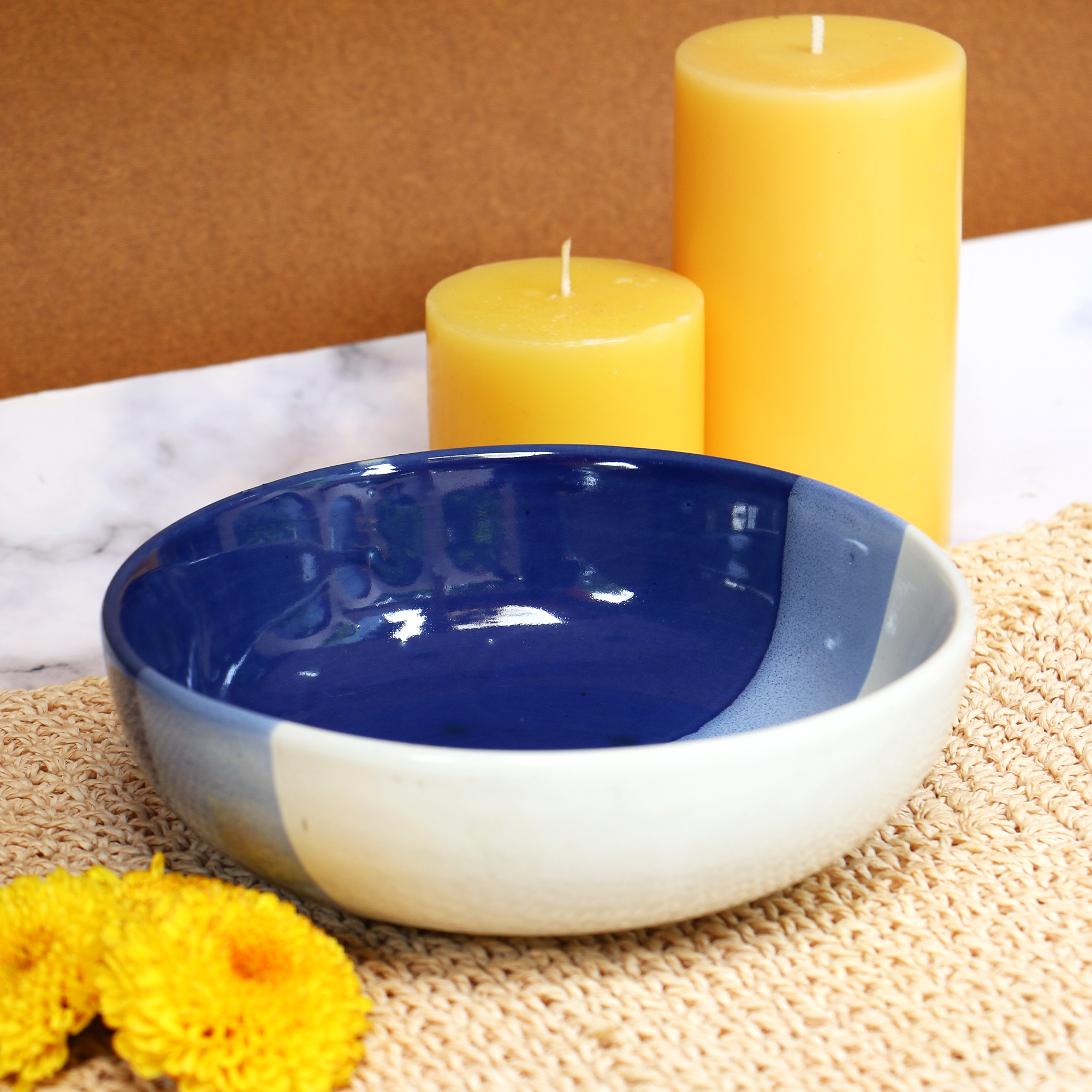 Ambi Handmade Blue Tri-Shade Salad Bowl 7 inch