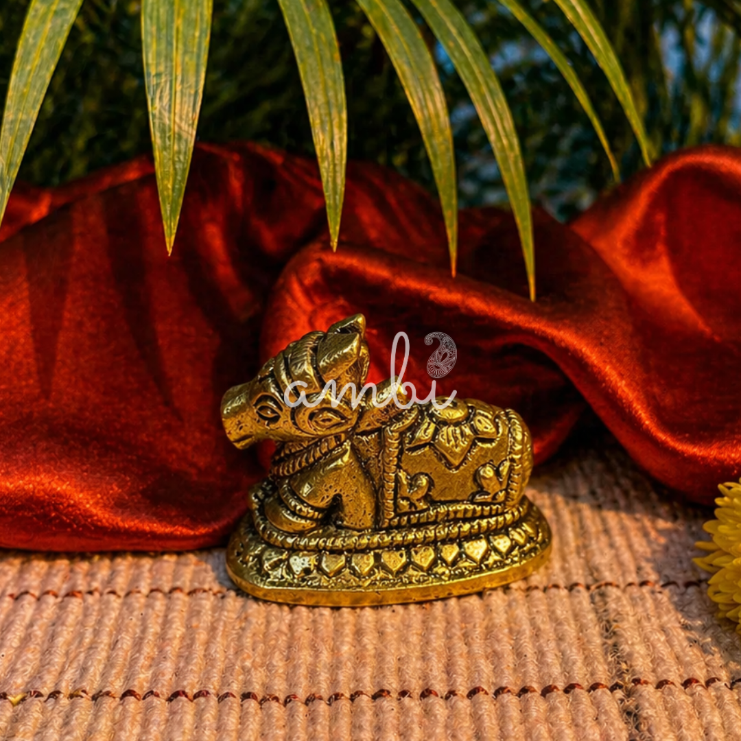 Ambi Pure Brass Sacred Nandi Idol – Bull Statue for Pooja - 90 Grams