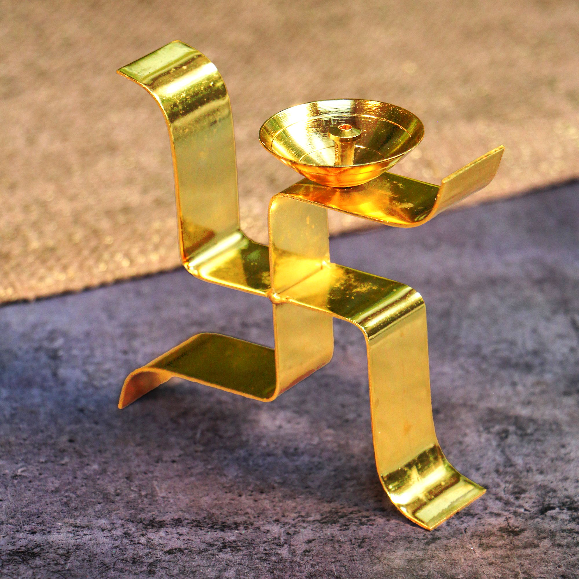 Pure Brass Pooja Swastik Satya Deepam / Deepak / Diya - Vertical