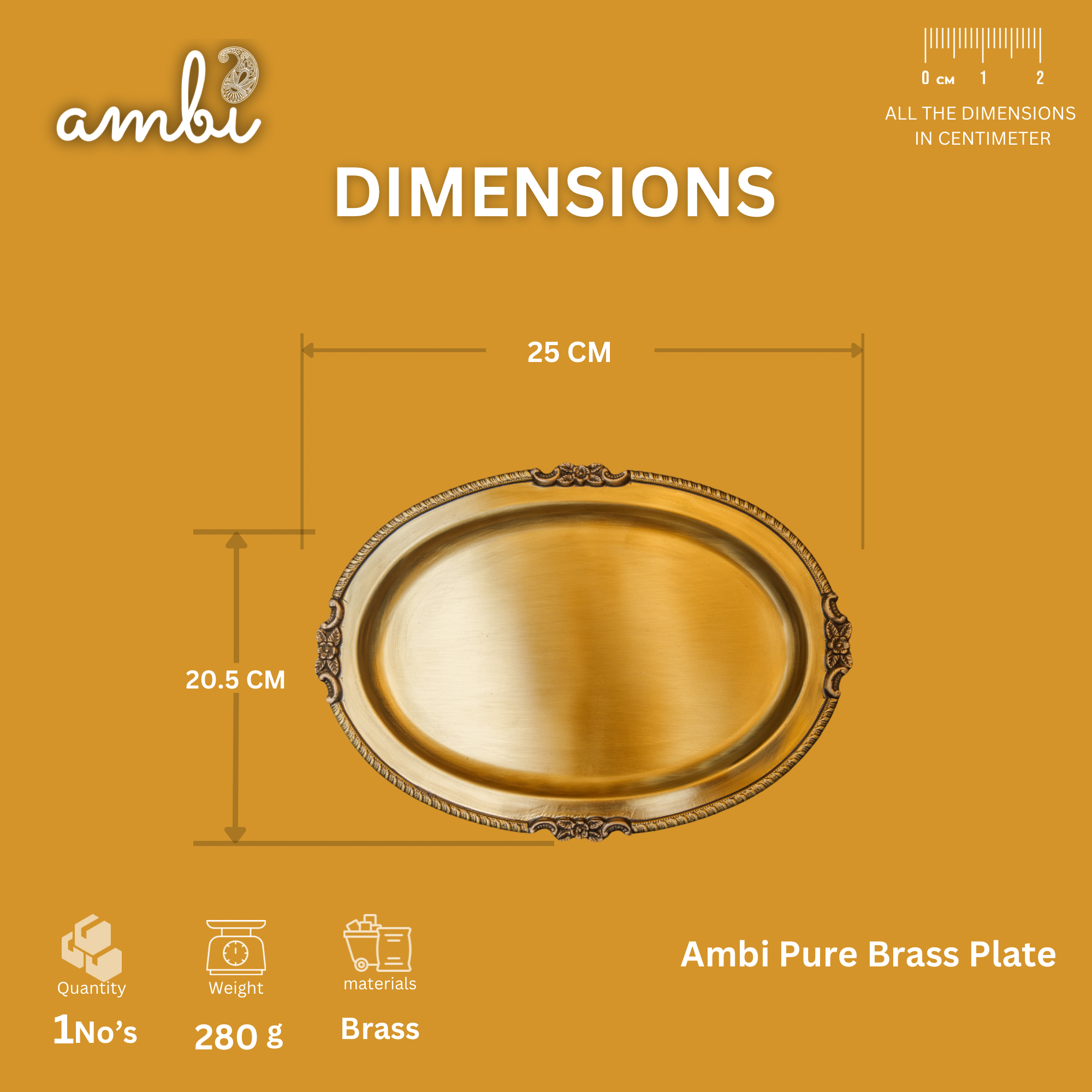 Ambi Pure Brass Serving Plate /Tray Oval - Medium - 8.5 Inch