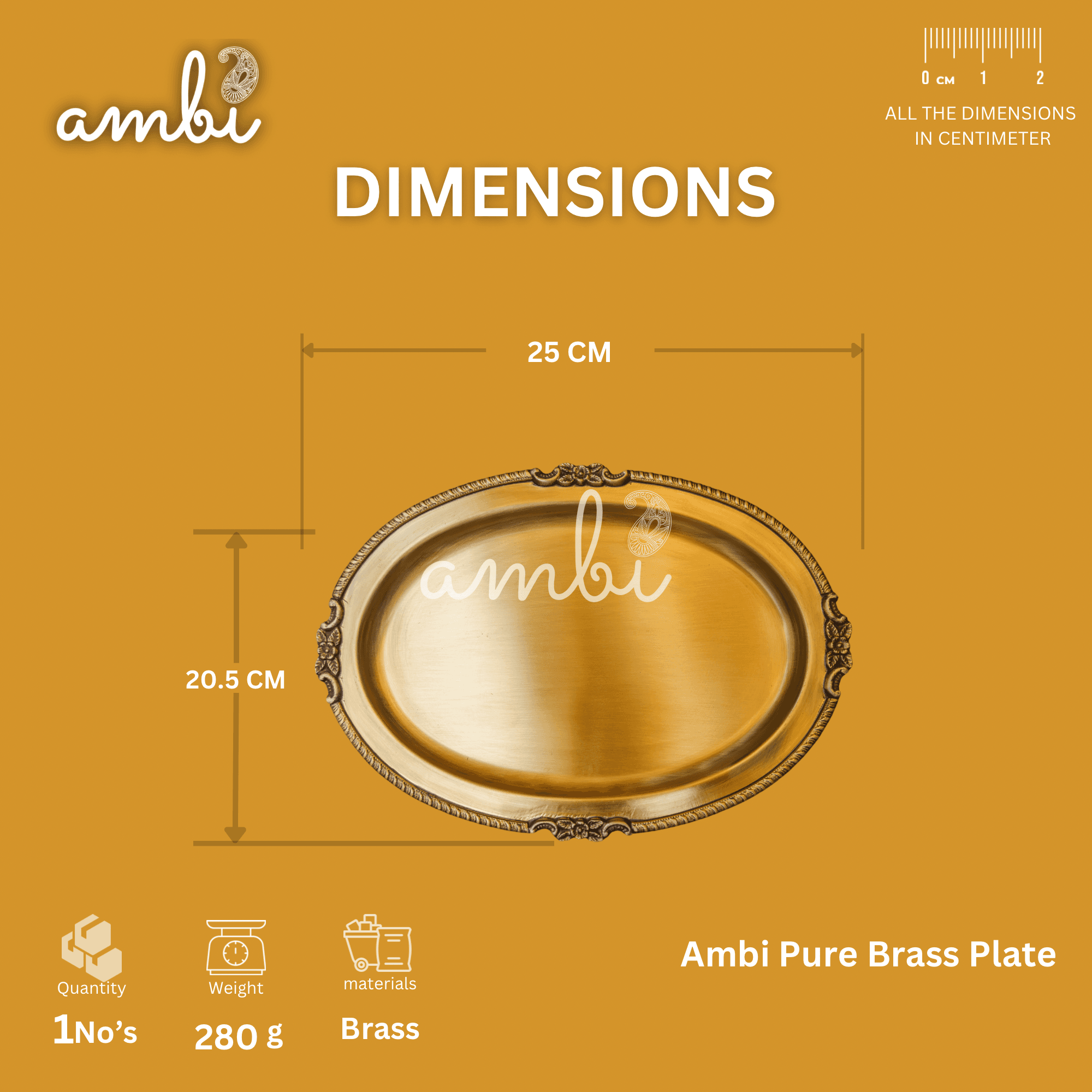 Ambi Pure Brass Serving Plate /Tray Oval - Medium - 8.5 Inch