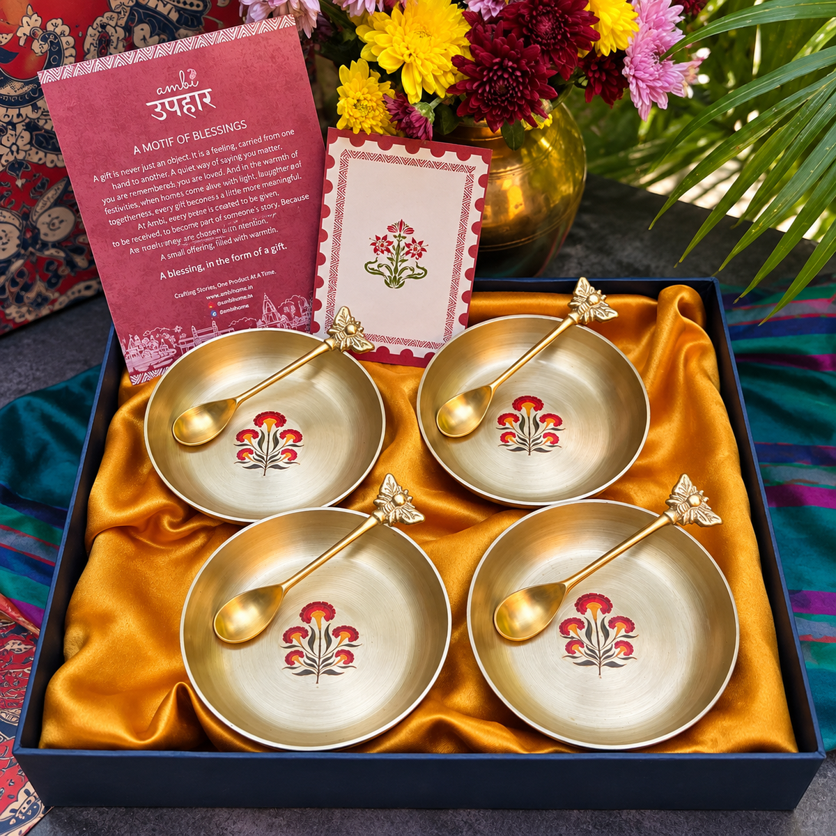 Ambi Kansa Dessert Plate and Spoon Gift Box - Set of 4
