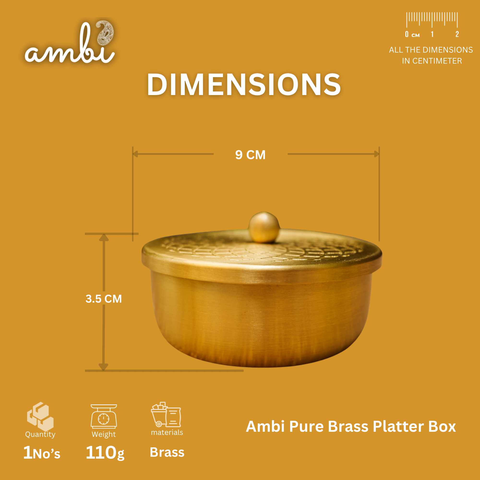 Ambi Pure Brass Inlay Spice / Nut Storage Boxes Serving Tray - Spiral Design - 3 pcs set
