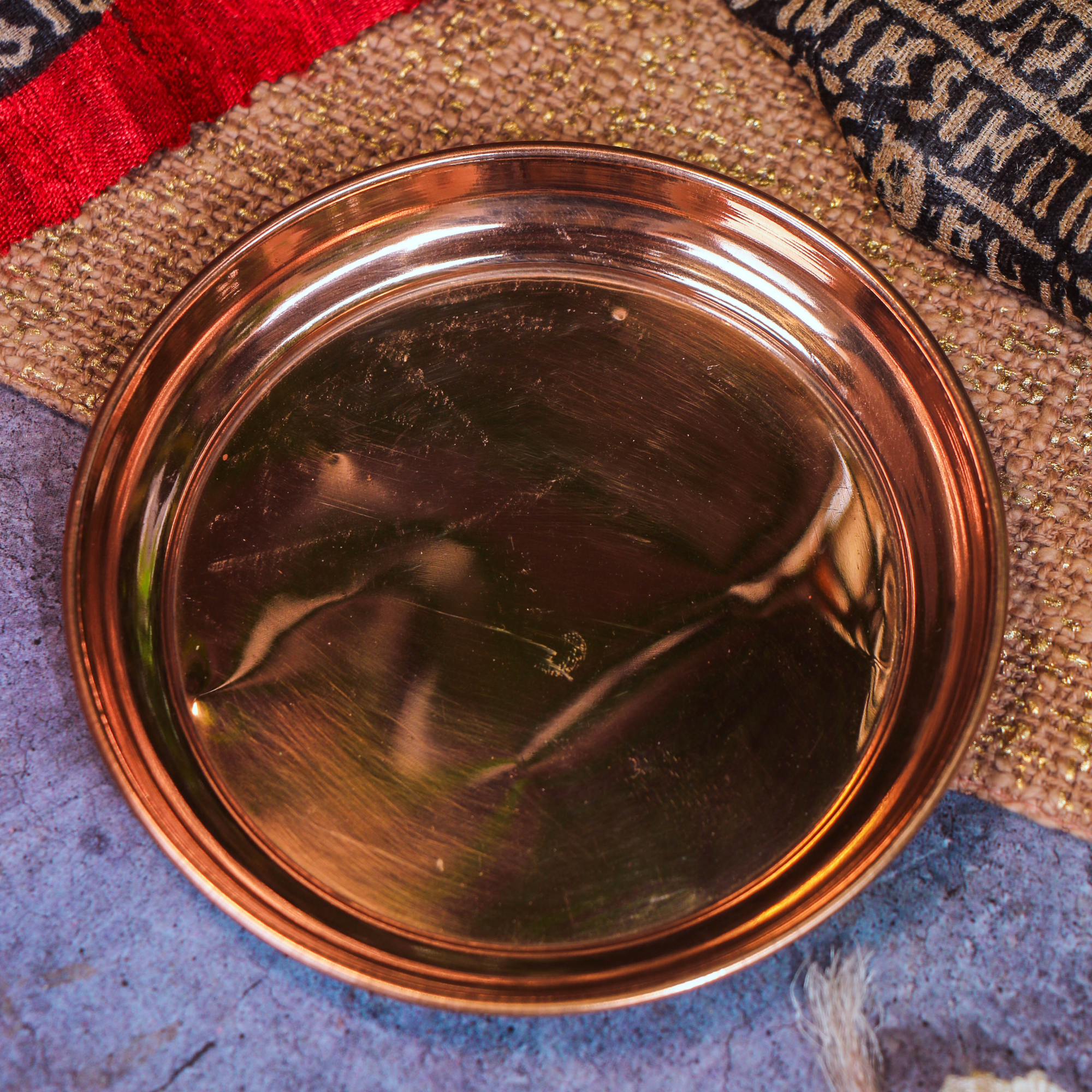 100% Copper Pooja Plate / Ayurveda / Vaastu -  Big 8 Inches Diameter