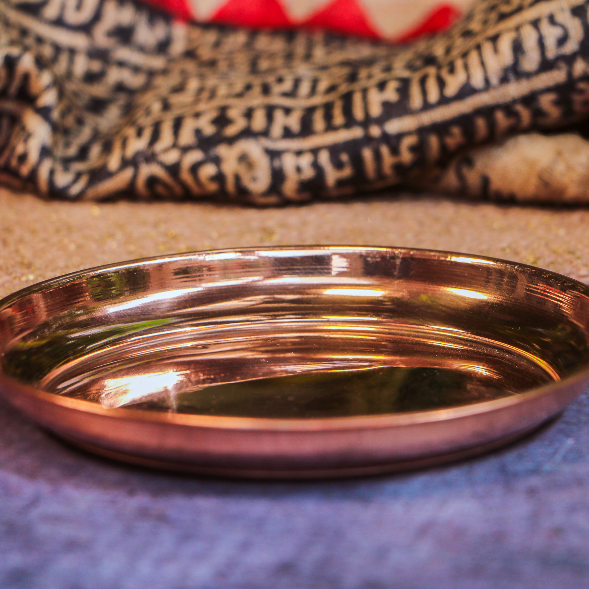 100% Copper Pooja Plate / Ayurveda / Vaastu - Small 3.5 Inches Diameter - Set of 5