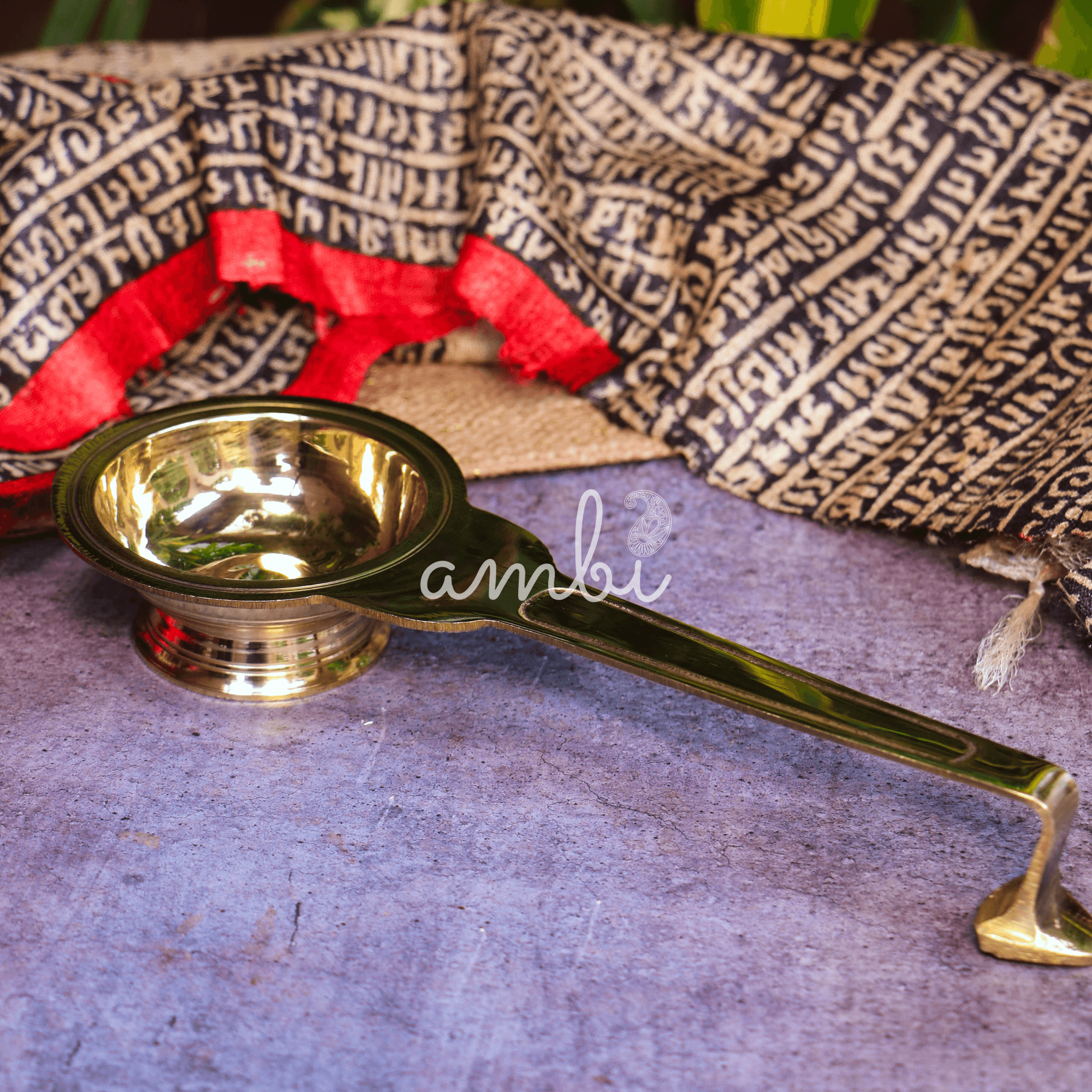 100% Pure Brass Pooja Aarti Deepam / Deepak / Diya - Length - 25 cms (10 inches)