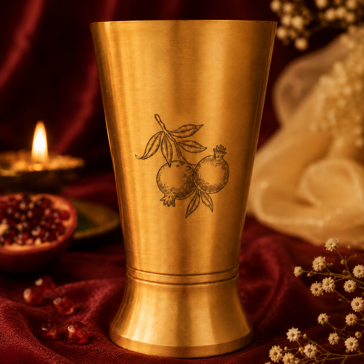 AMBI Royal 100% Pure Lead Free Royal Kansa Glass Etched Pomegranate - 275 ML