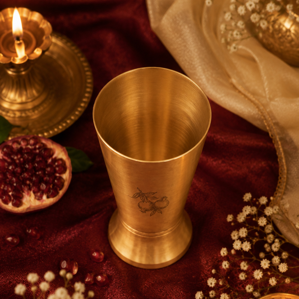 AMBI Royal 100% Pure Lead Free Royal Kansa Glass Etched Pomegranate - 275 ML