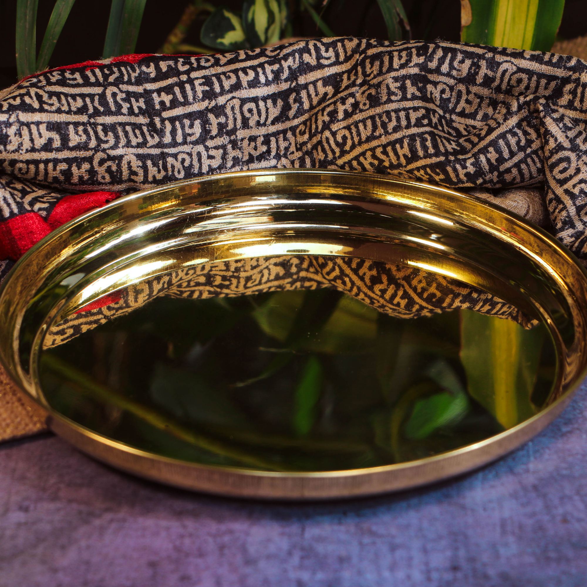 Ambi Pure Brass Peetal Multipurpose Plate For Pooja / Ceremonies / Food - 10 inches Diameter