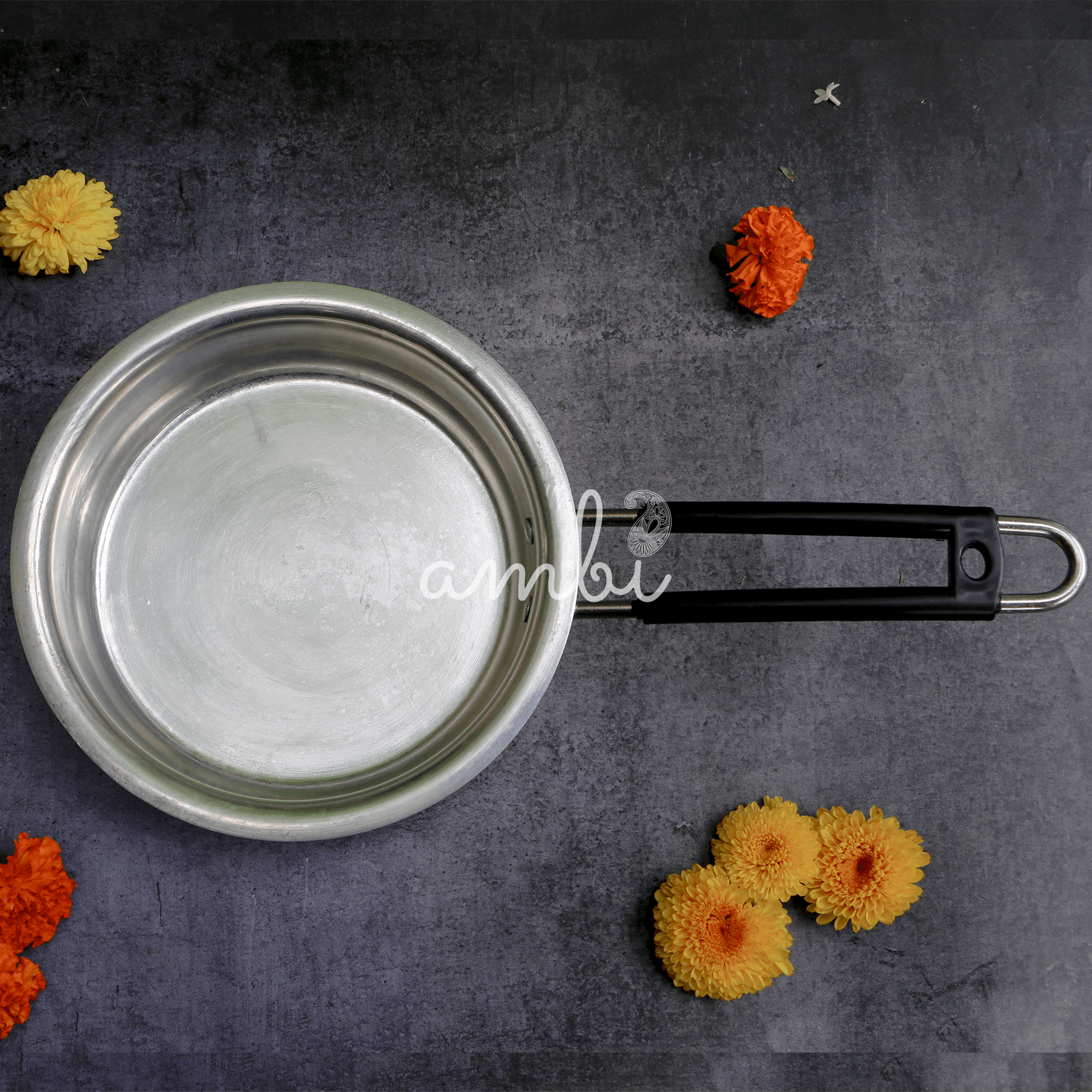 Ambi Pure Brass Peetal Frying Pan with Tin Coating 'Kalai' - 8.5 inches with edge