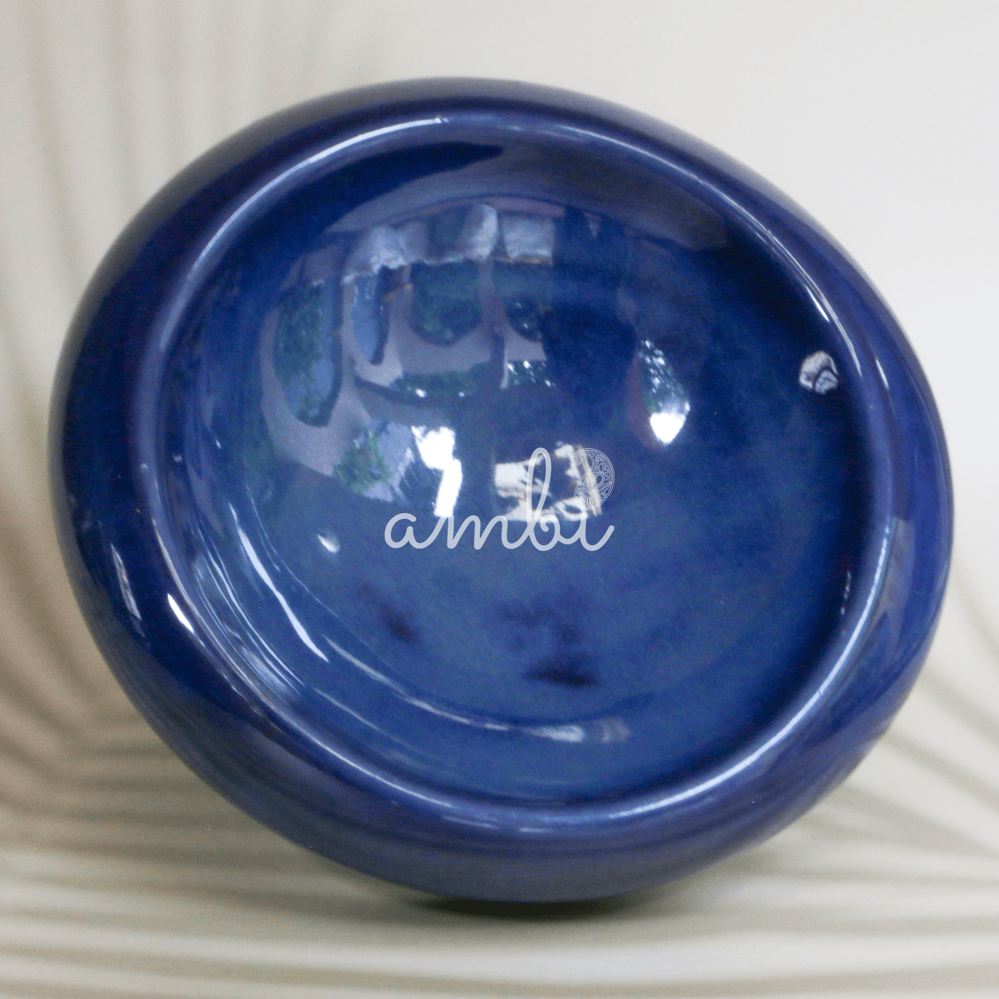 Ambi Premium Handmade Rounded Blue Ceramic Platter 8 inch