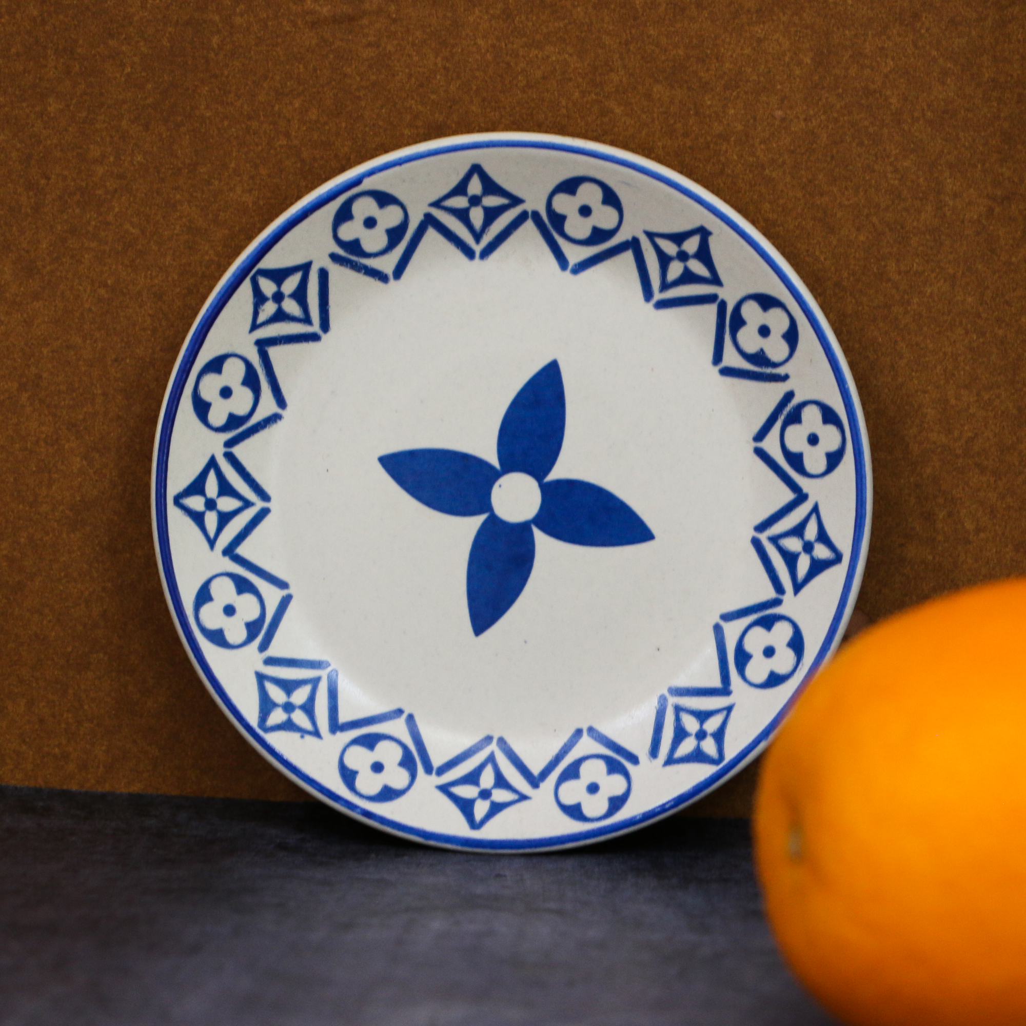 Ambi Heavy Stoneware Turkish Blue Decal Small Snack Plate 5 inches Set of 2