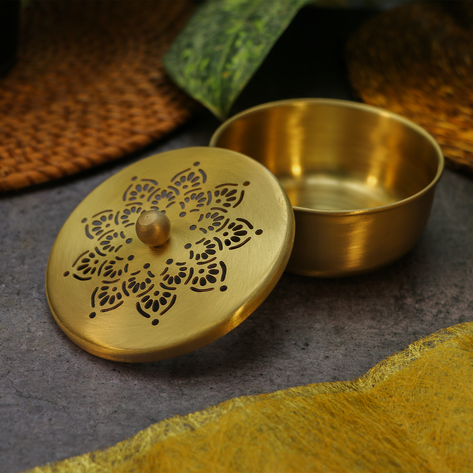 Brass Inlay Spice / Nut Storage Box - 3.5 inches