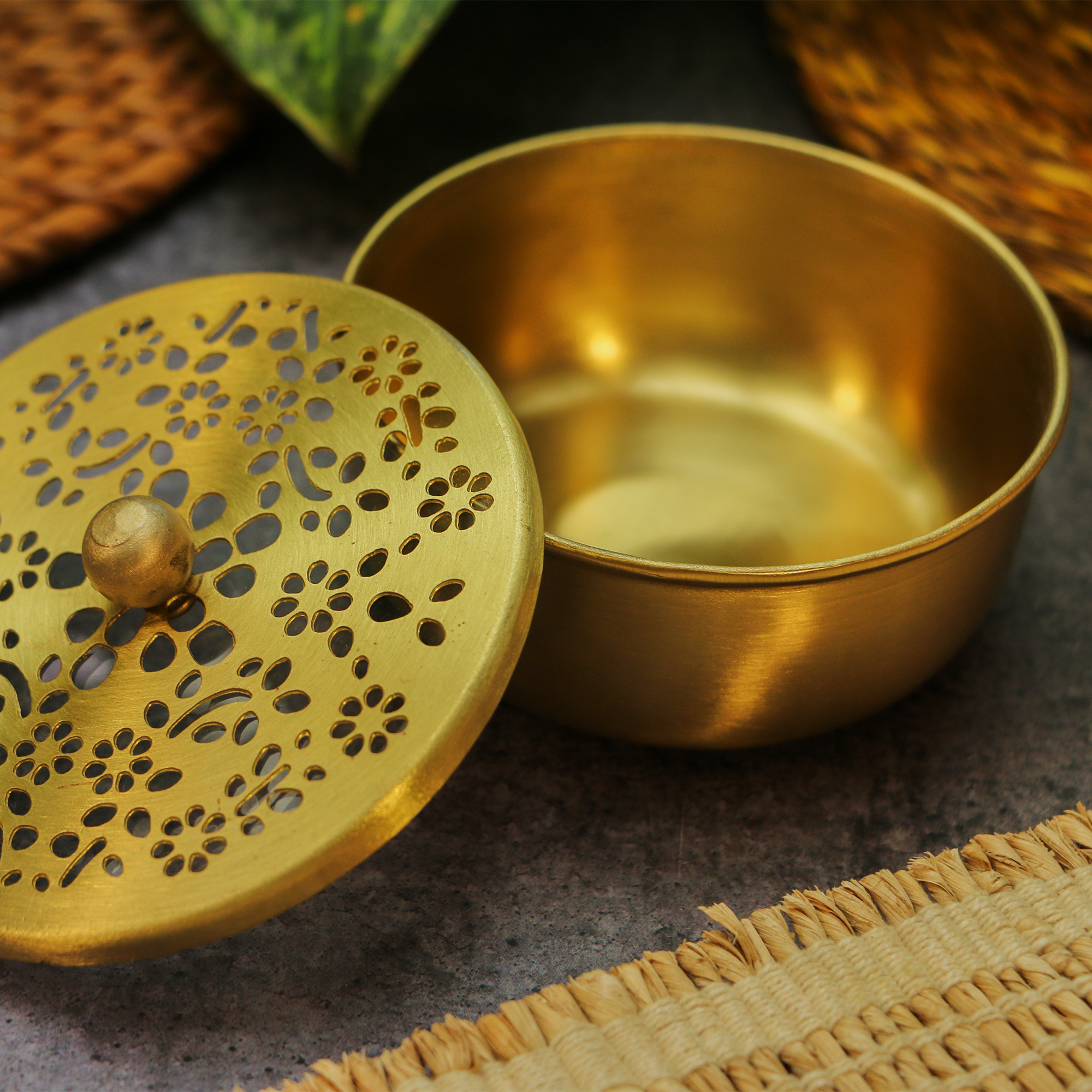 Brass Inlay Spice / Nut Storage Box - 3.5 inches