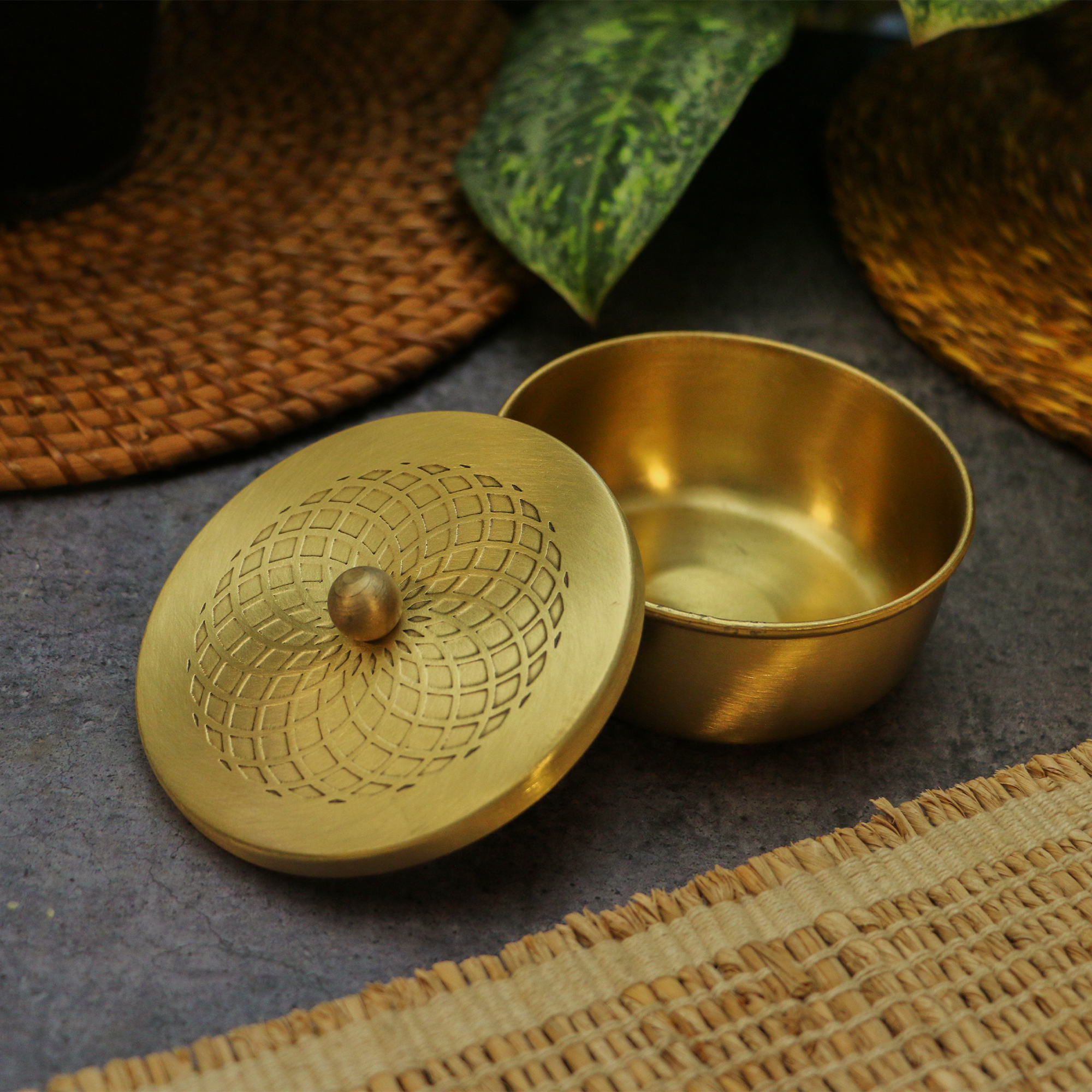 Brass Inlay Spice / Nut Storage Box - 3.5 inches