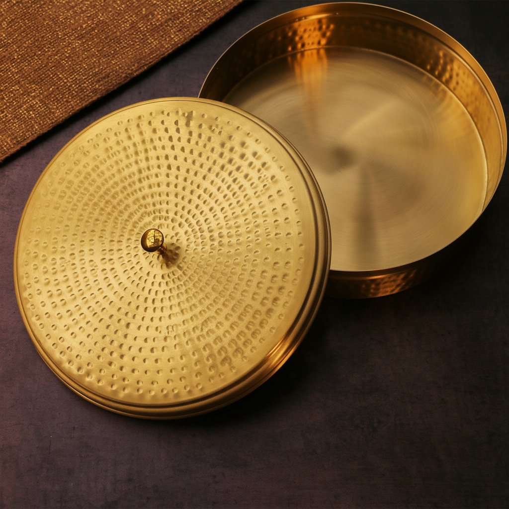 Full Brass Hammered Chapati / Roti Box - 9 Inches Diameter