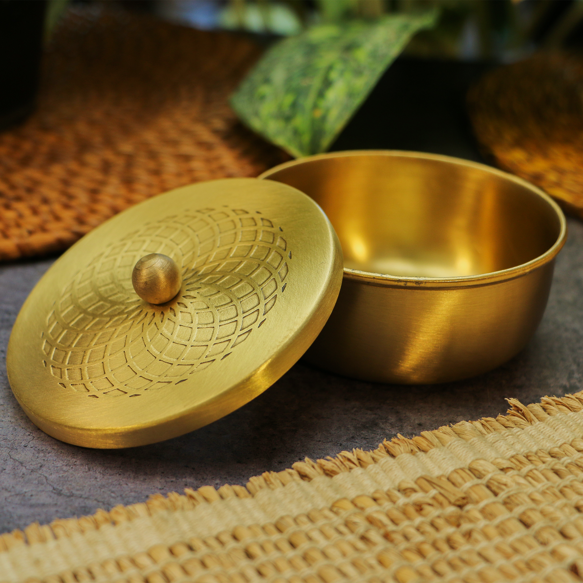 Brass Inlay Spice / Nut Storage Box - 3.5 inches