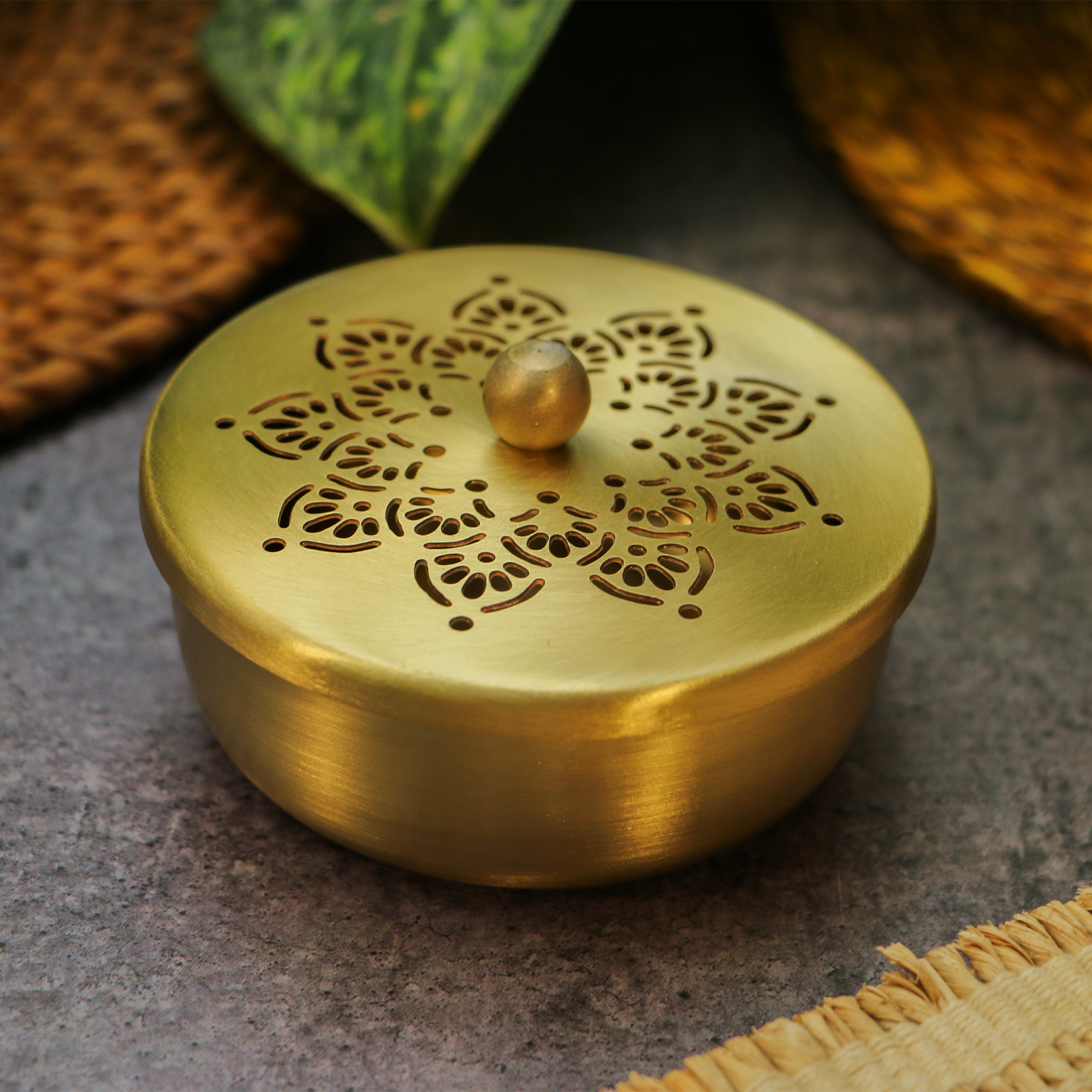 Brass Inlay Spice / Nut Storage Box - 3.5 inches