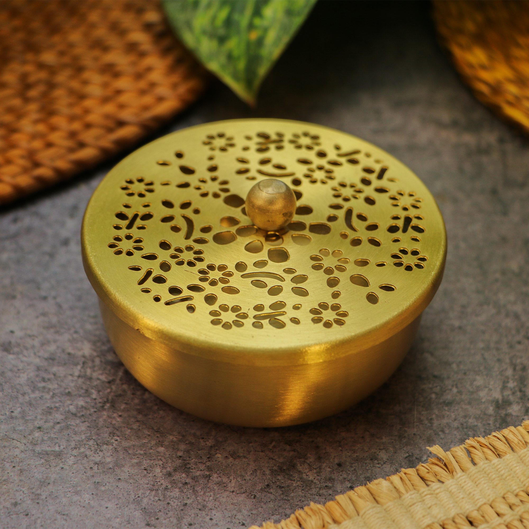 Brass Inlay Spice / Nut Storage Box - 3.5 inches