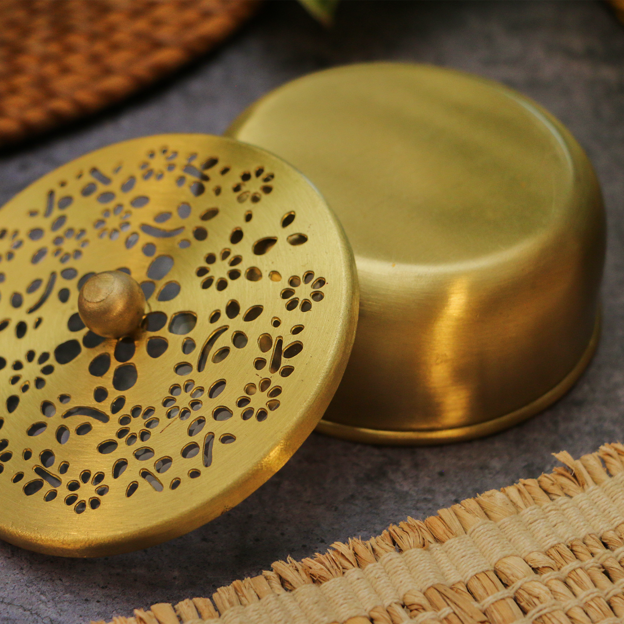 Brass Inlay Spice / Nut Storage Box - 3.5 inches