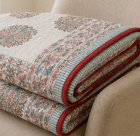 Diwali 26 Collection - Pink Flowers Hand Block Printed Jaipuri Rajai Quilt- Double - 90X108 Inches