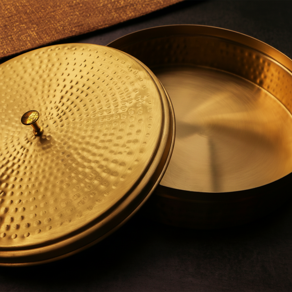 Full Brass Hammered Chapati / Roti Box - 8 Inches Diameter