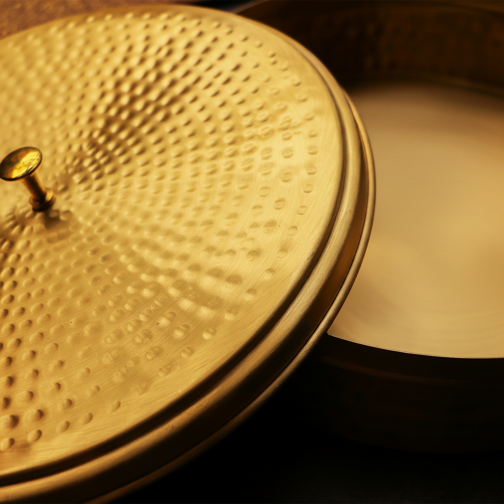 Full Brass Hammered Chapati / Roti Box - 8 Inches Diameter